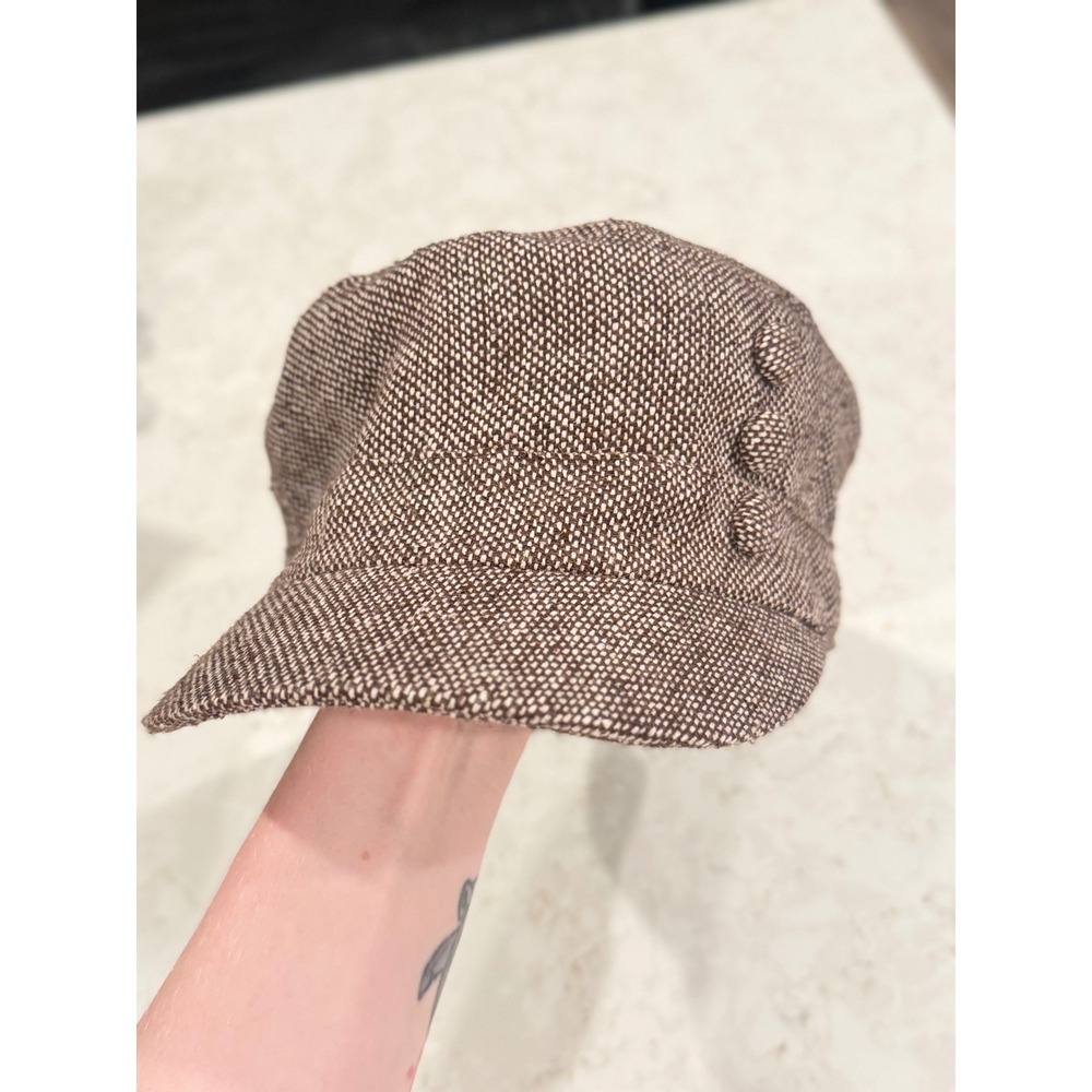 D&Y Brown Tweed Newsboy Hat Button Detail Y2K Baker Boy Cap One Size RN 54976